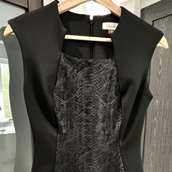 Calvin Klein Scuba Sheath Dress - Black w/Python Print Front Panel Size 2 - Picture 7 of 11